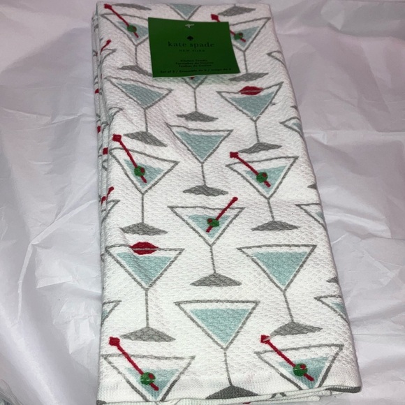 Kate Spade NWT Set of 2  Martini Pattern kitchen towels - Picture 7 of 7